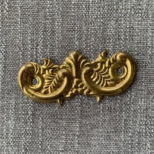 Vintage Victorian Antique Brass Fleur De Lis  Replacement Drawer Pull Backplate